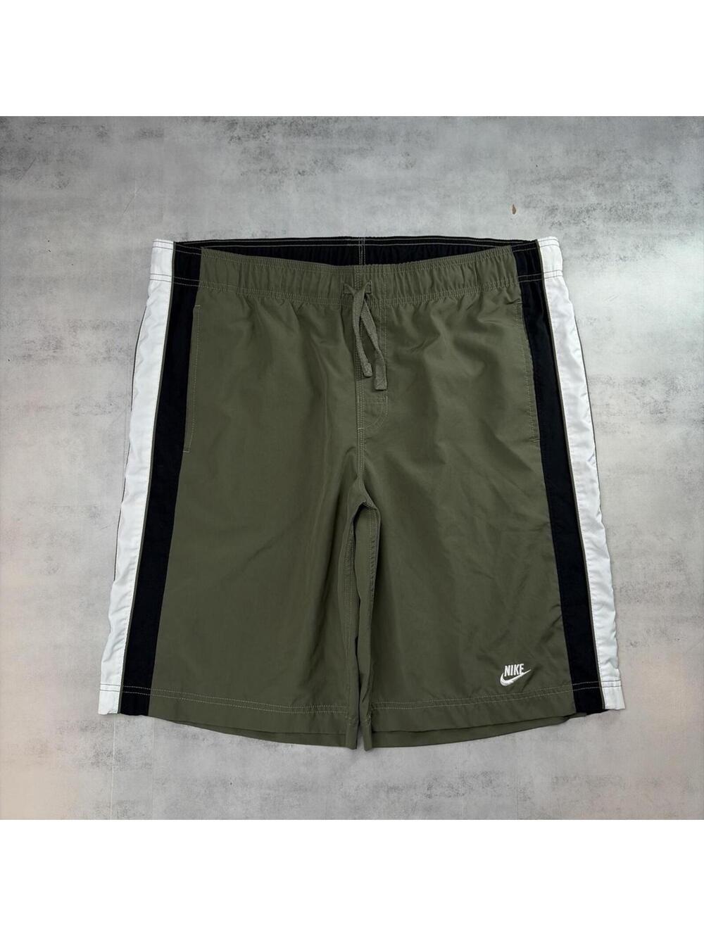 Y2K Olive Green Nike Grunge Baggy Striped Surf Board Shorts